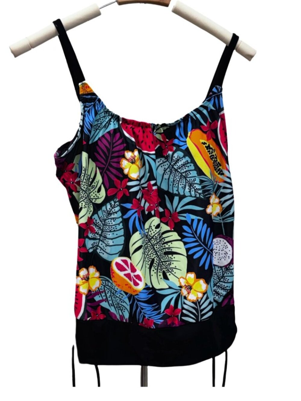 Colorful Tropical Flattering Drawstring Side Ruching Tankini Swimsuit Top NEW